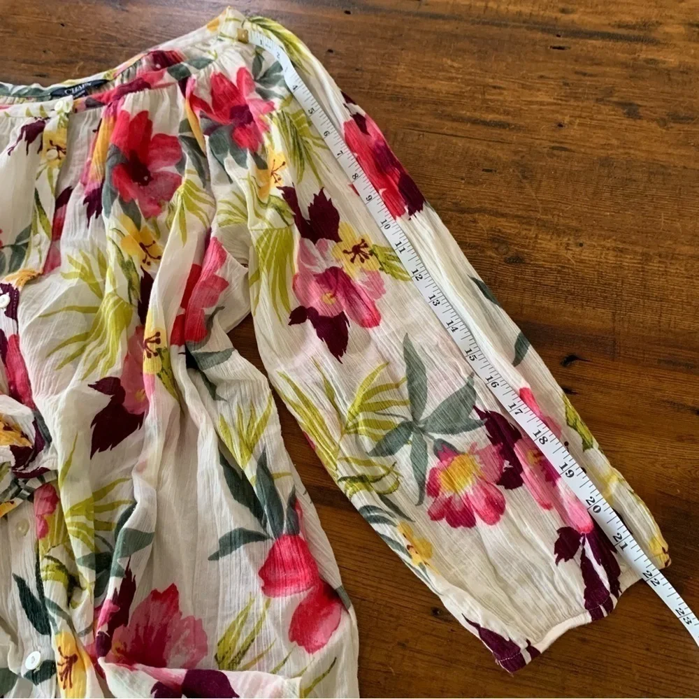 Chaps Multicolor Tropical Button Down Flowy Top 3/4 Sleeve XLP